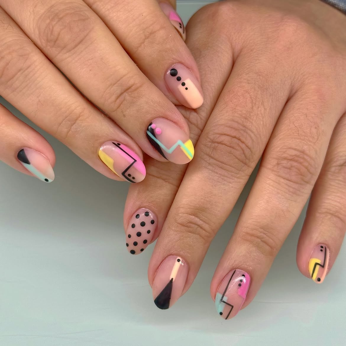 Abstract Geometric Pastel Nail Art