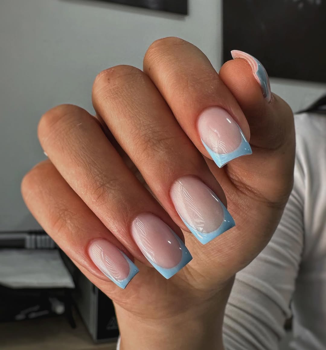 Baby Blue Contrast French Tip Nails