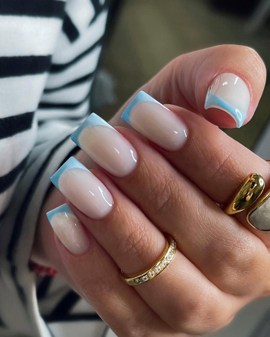 Baby Blue French Tip Square Nails