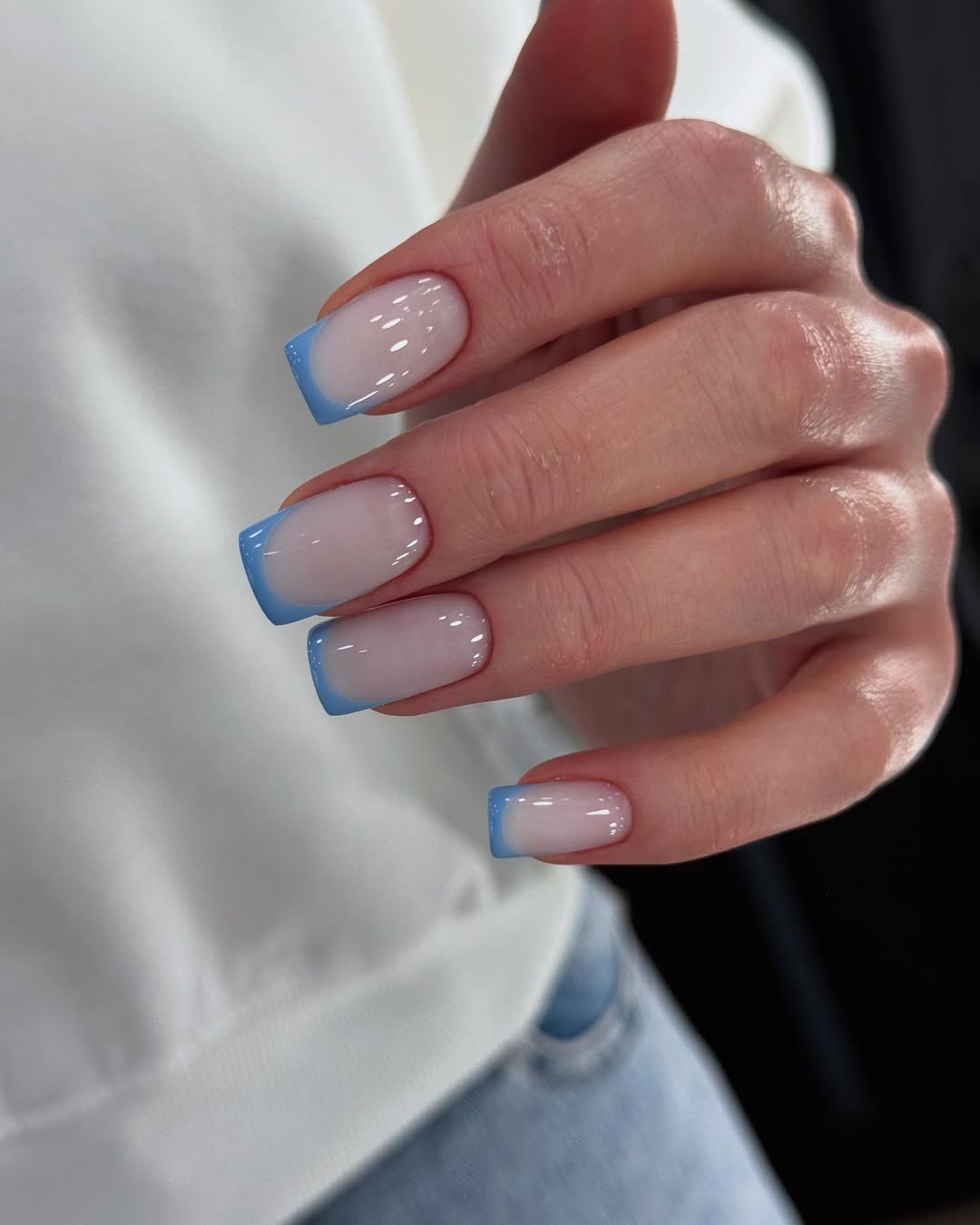 Baby Blue French Tip Square Nails