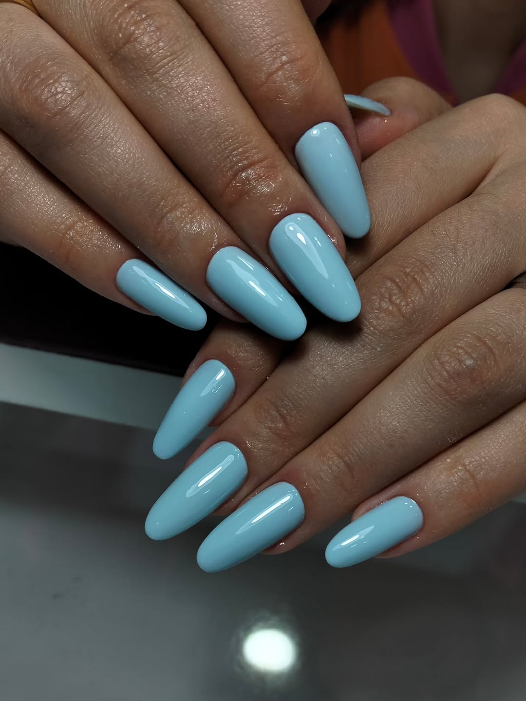 Baby Blue Glossy Coffin Nails