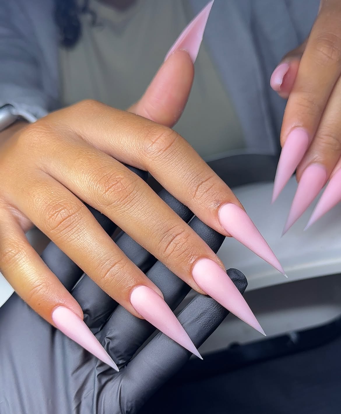 Baby Pink Stiletto Matte Nails