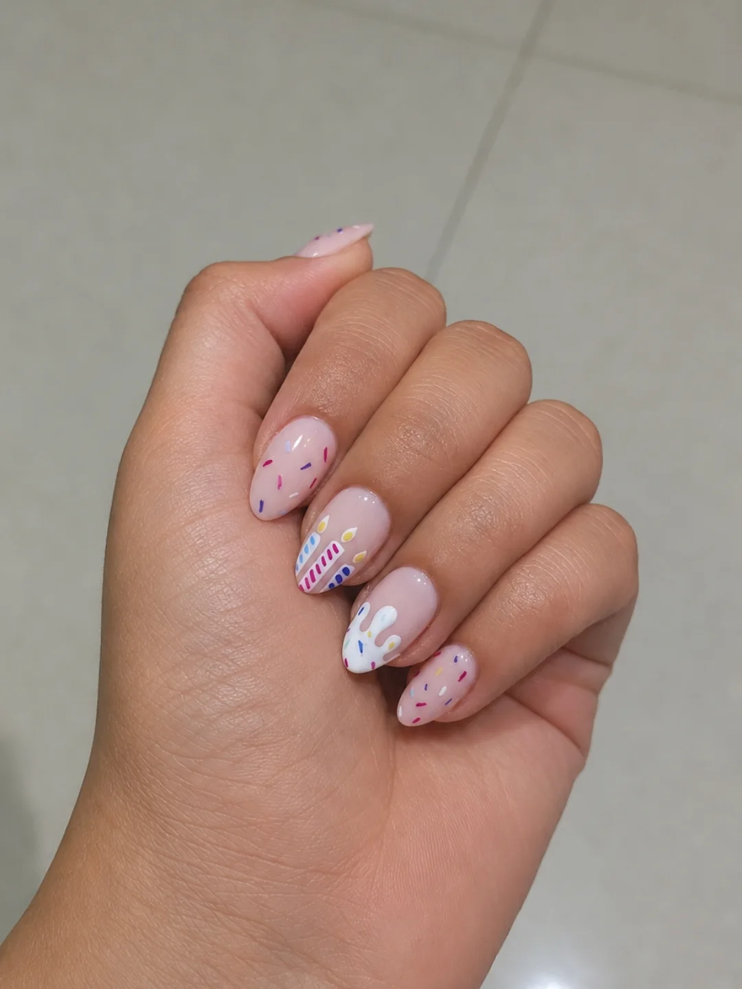 Birthday Cake Confetti Almond Nails
