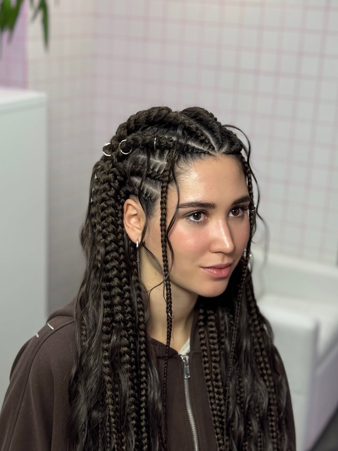 Bohemian Cornrow Braids With Loose Waves And Rings