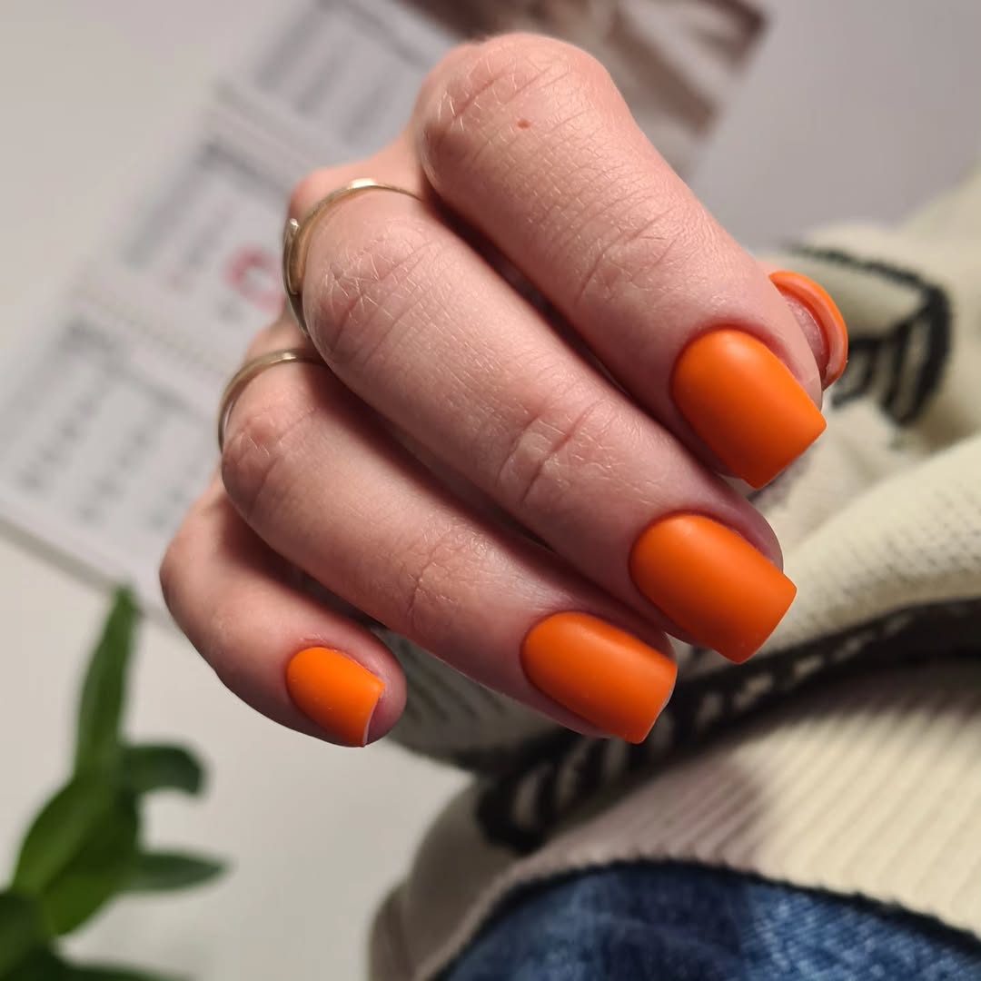 Bold Orange Matte Square Nails