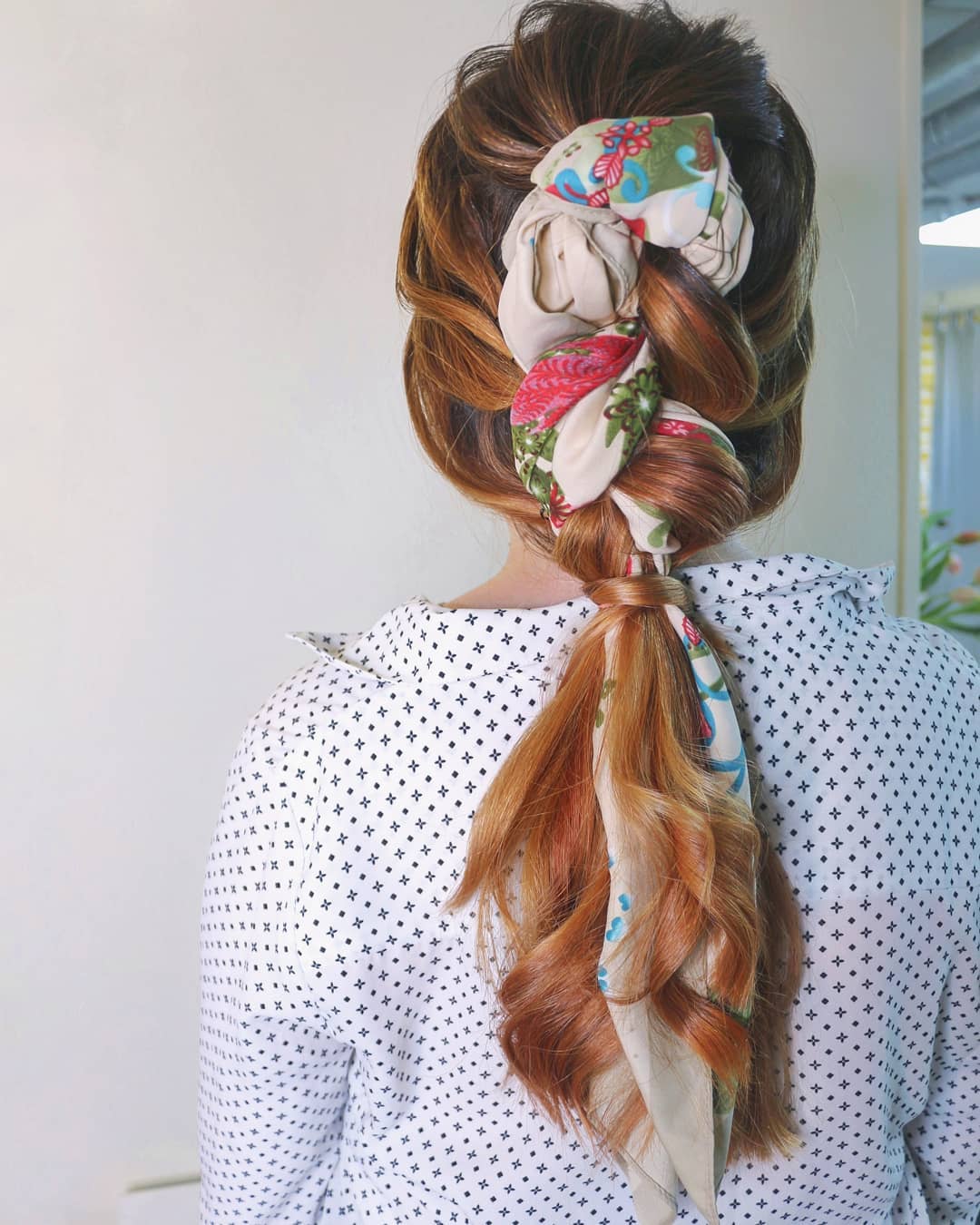 Braided Ponytail With Scarf and Waves