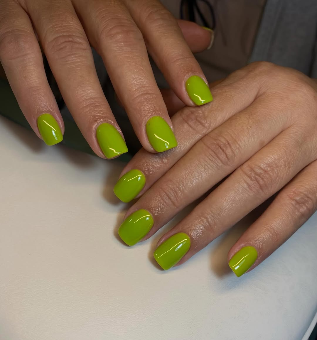 Bright Lime Green Glossy Square Nails
