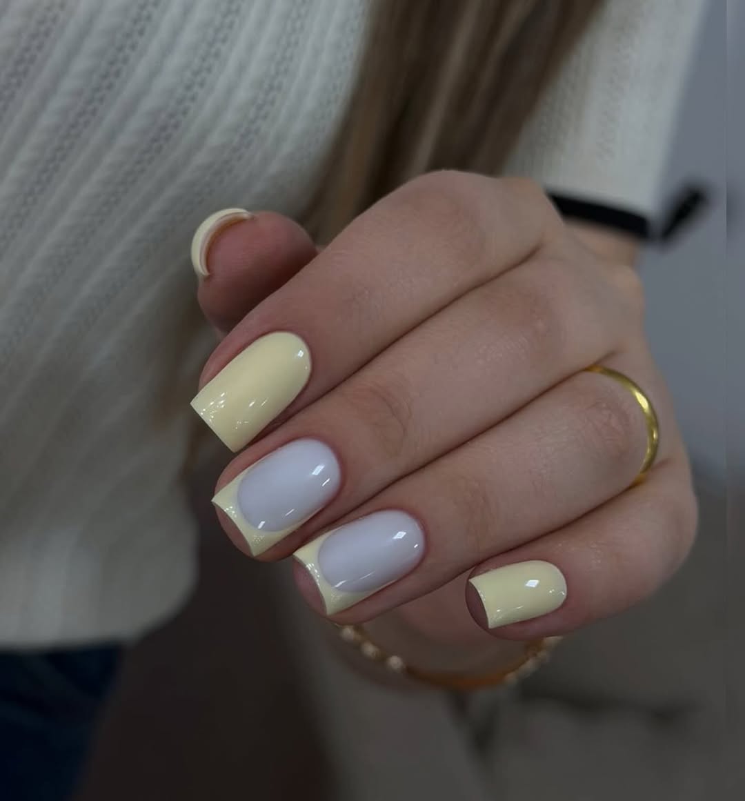 Butter Yellow and Milky French Ombre Nails
