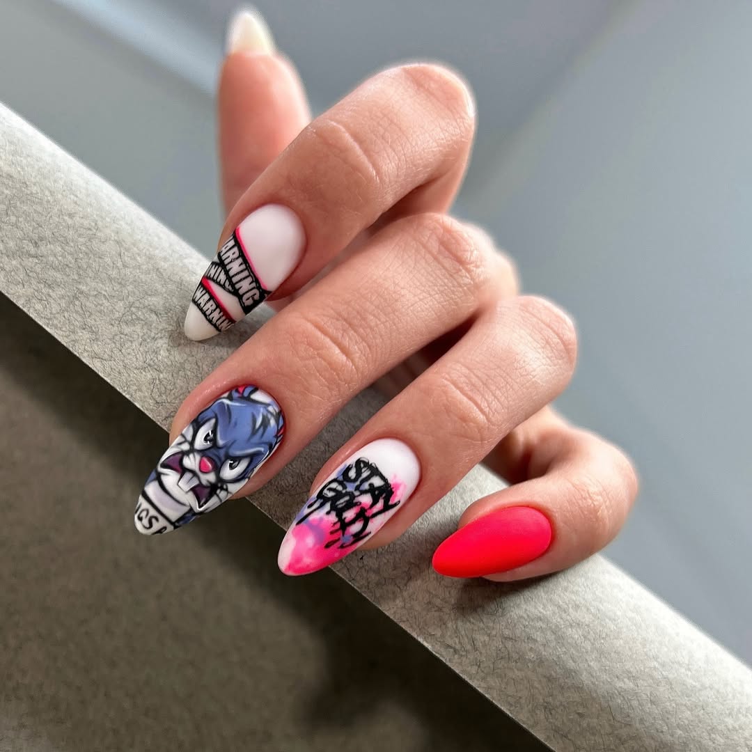 Cartoon Character Matte Almond Nails