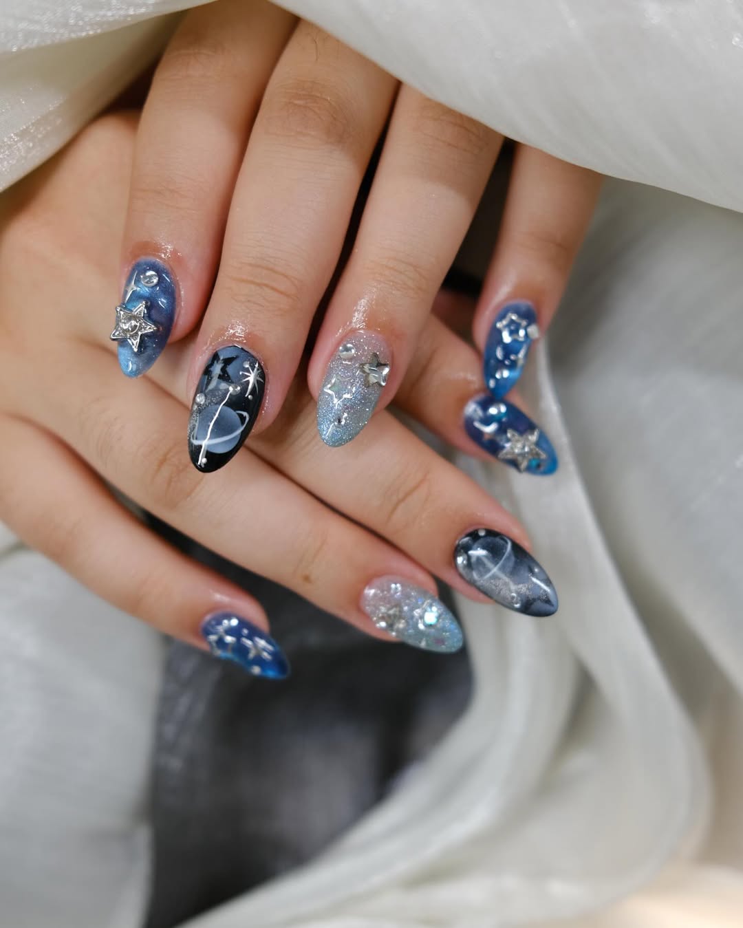 Celestial Starry Night Almond Nails