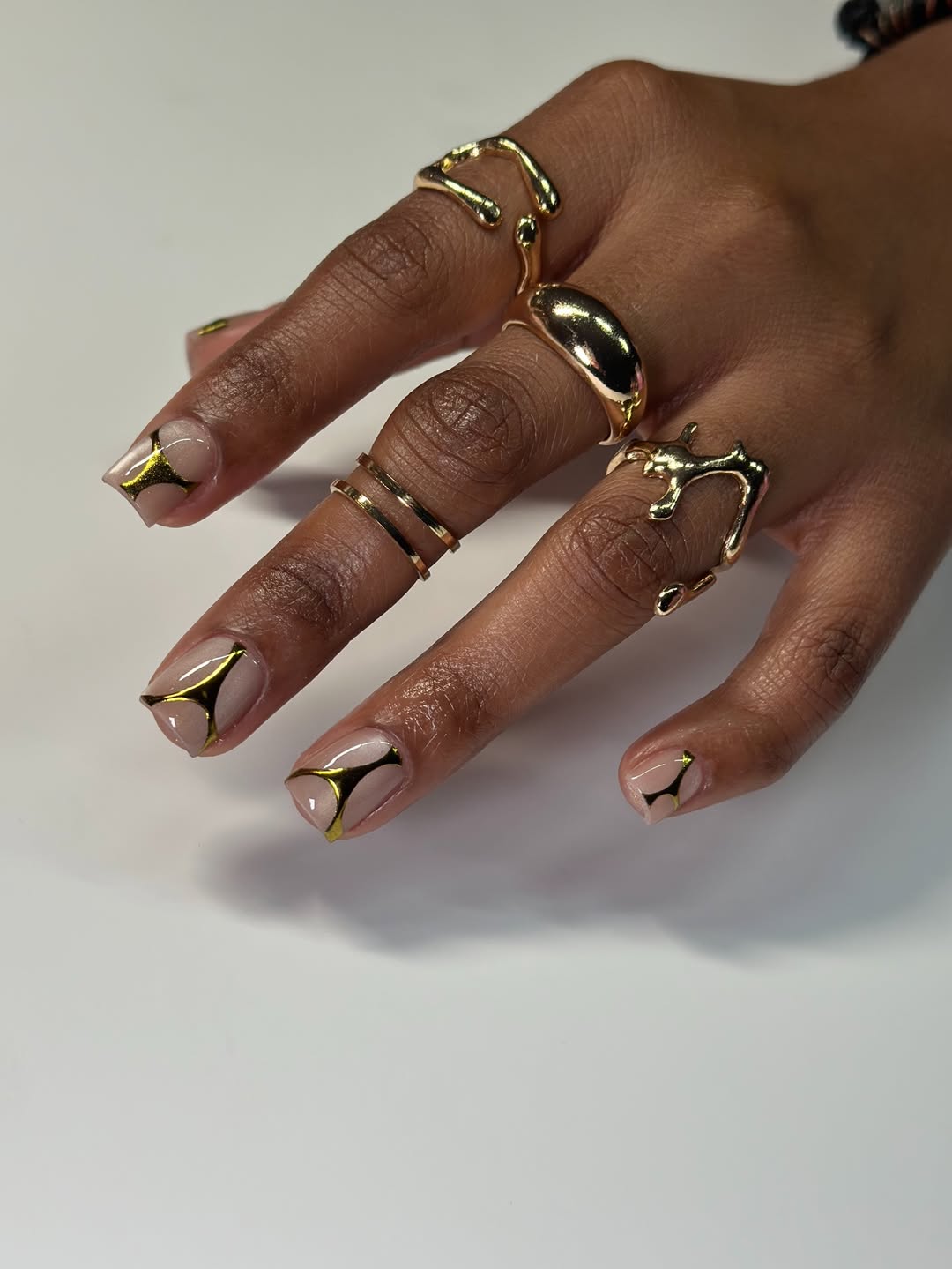 Champagne Nude with Drip Gold French Tips