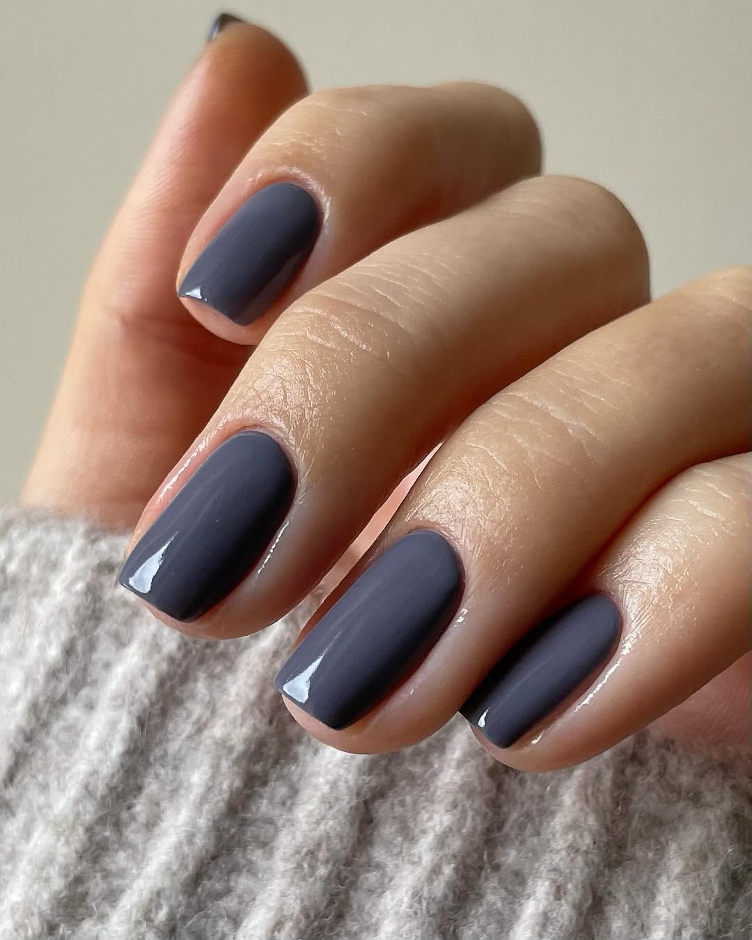 Charcoal Grey Glossy Short Squoval Manicure