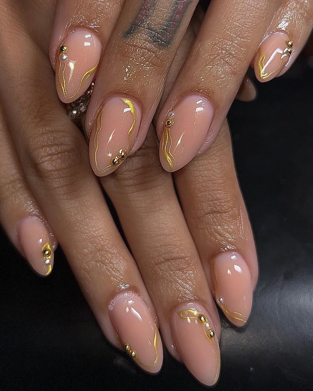 Chic Milky Nude with Gold Swirls and Studs