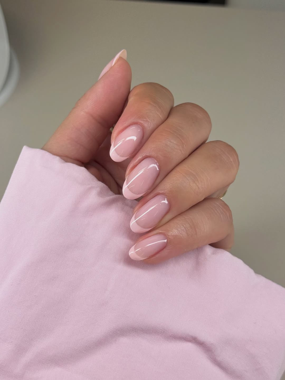 Chic Milky Pink Almond French Nails