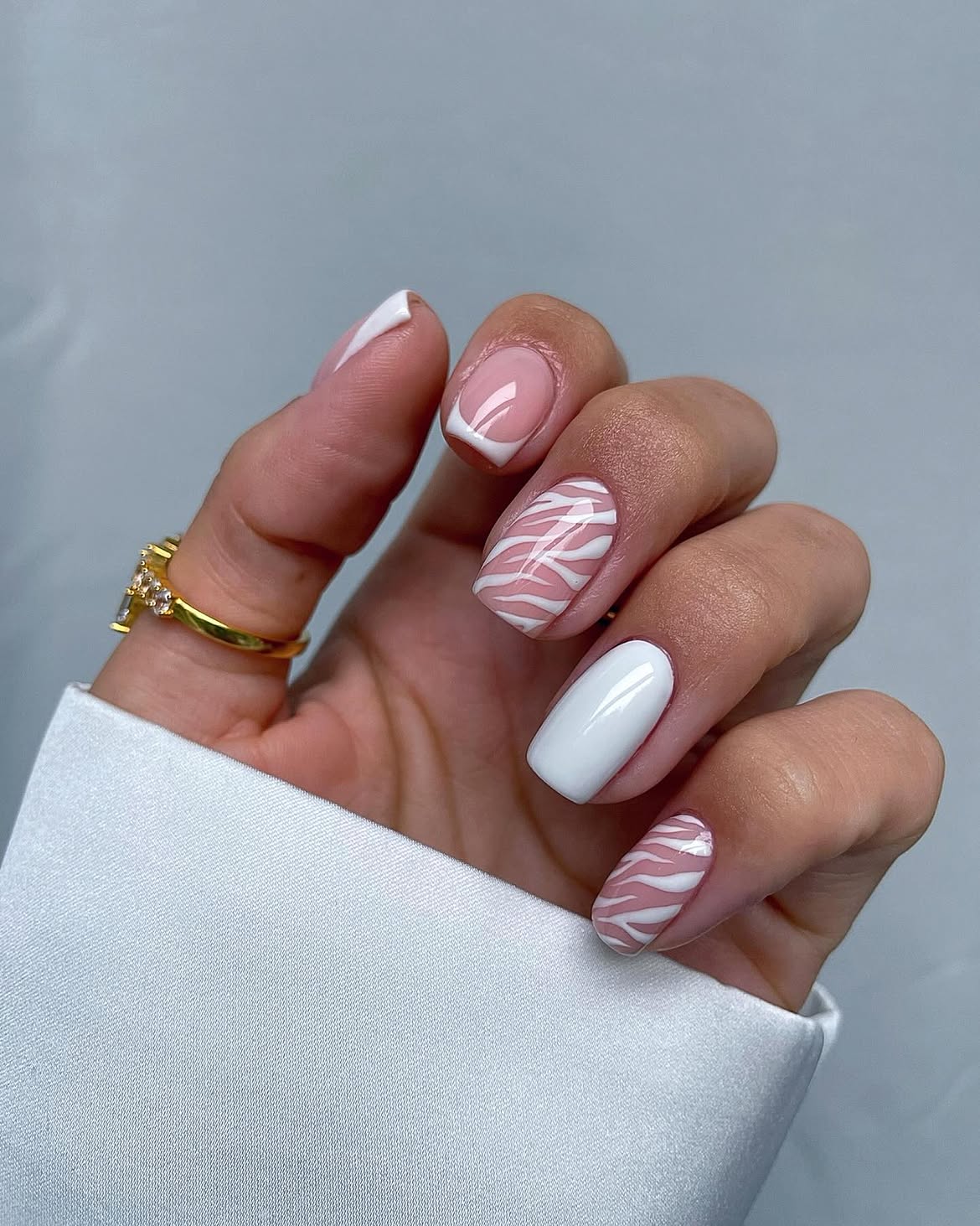 Chic Pink and White Zebra French Tips