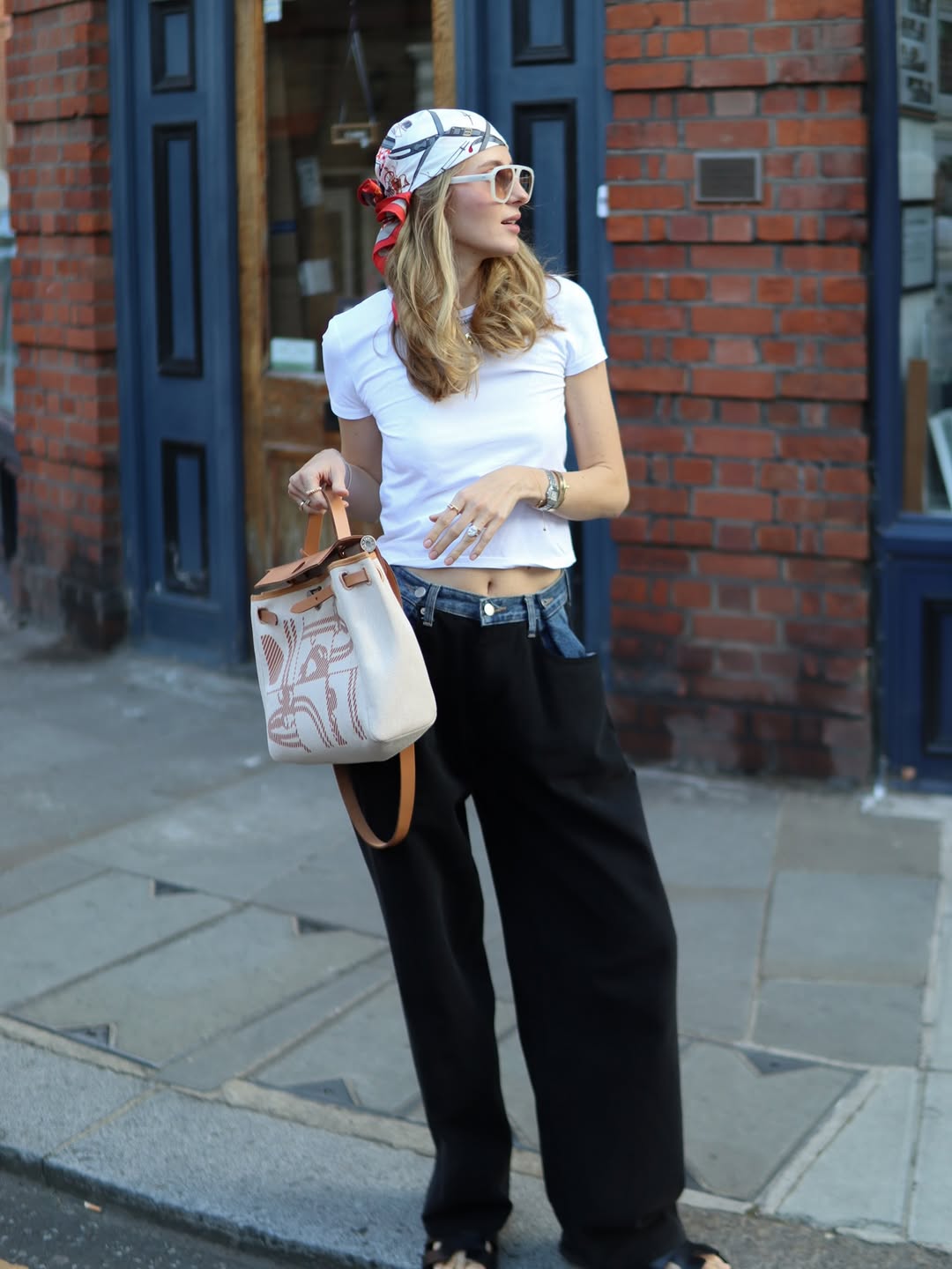 Chic Scarf Bandana With Wide Leg Trousers