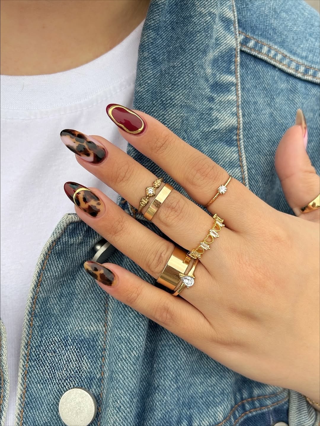 Chic Tortoise Shell and Burgundy Oval Nails