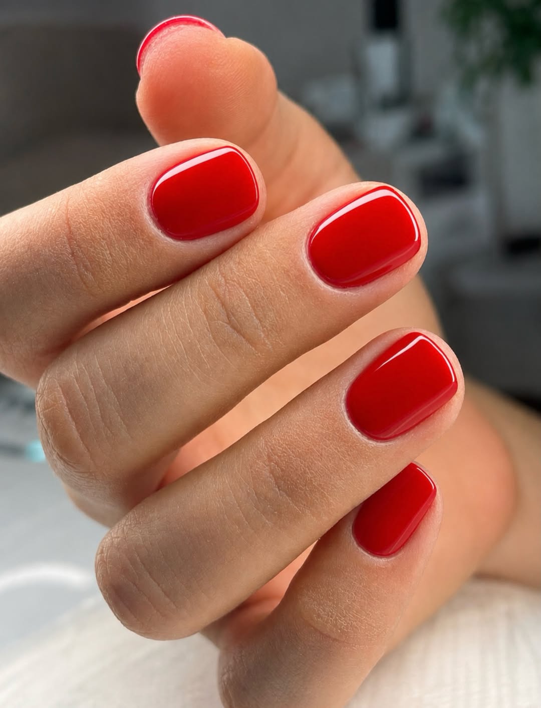 Classic Crimson Glossy Square Nails