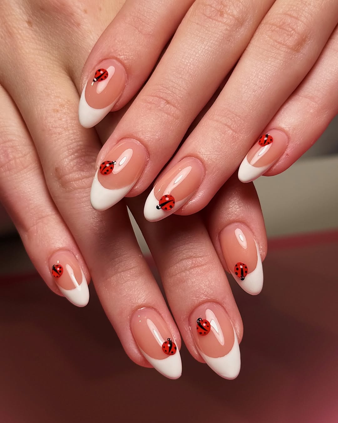 Classic French Tip Ladybug Nail Art