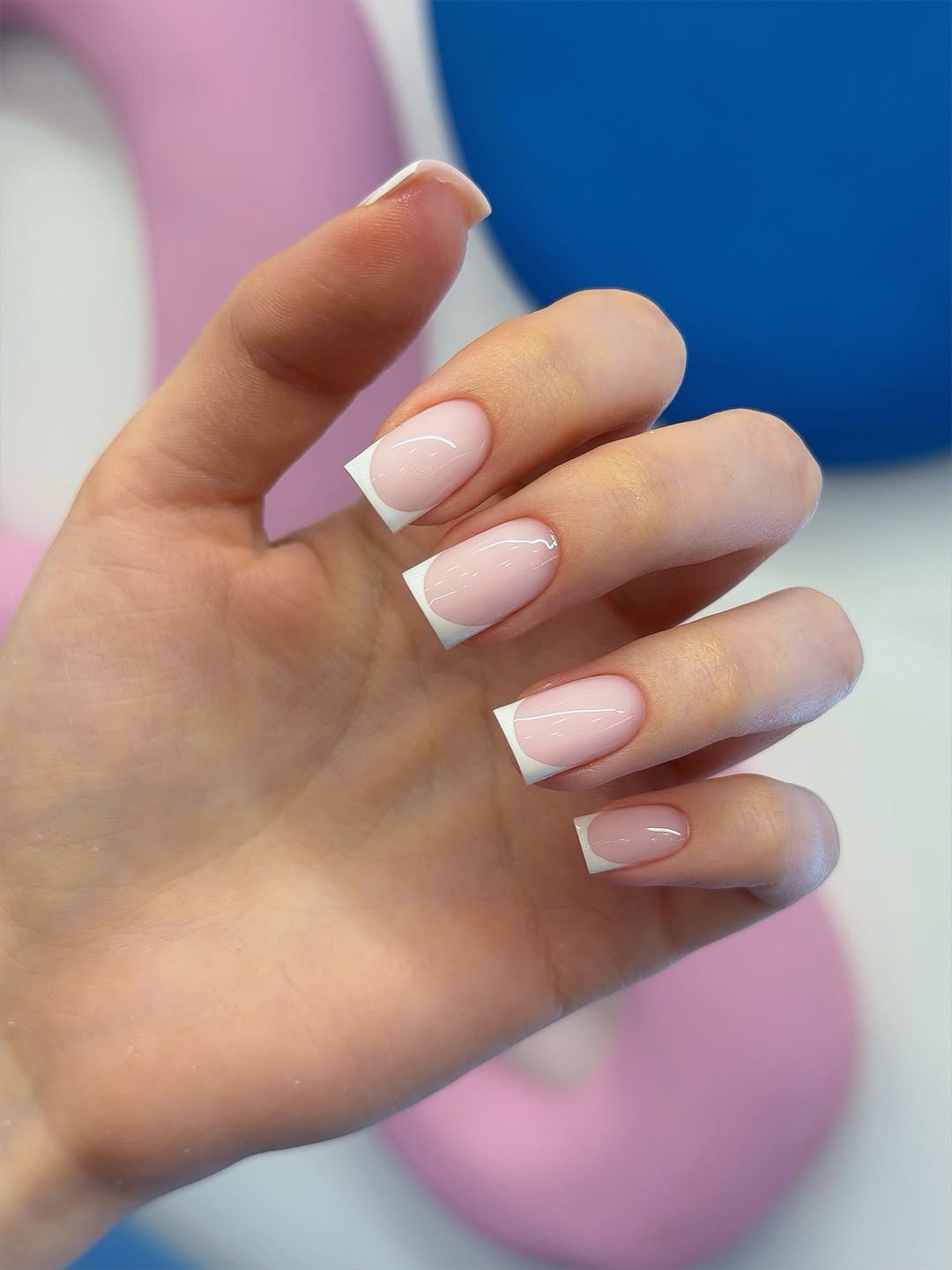Classic Milky Pink Square French Tip Nails