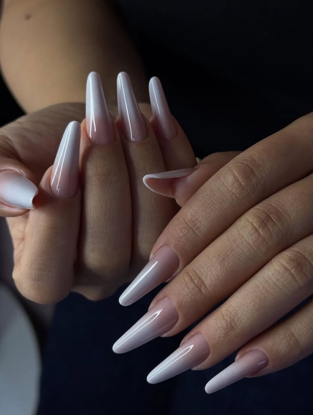 Classic Milky White Ombre Stiletto Nails