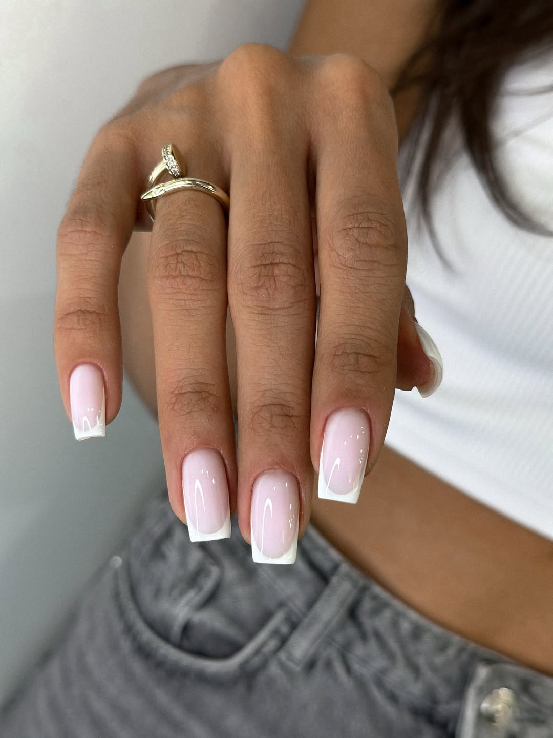 Clean Girl Milky Pink French Tip Square Nails