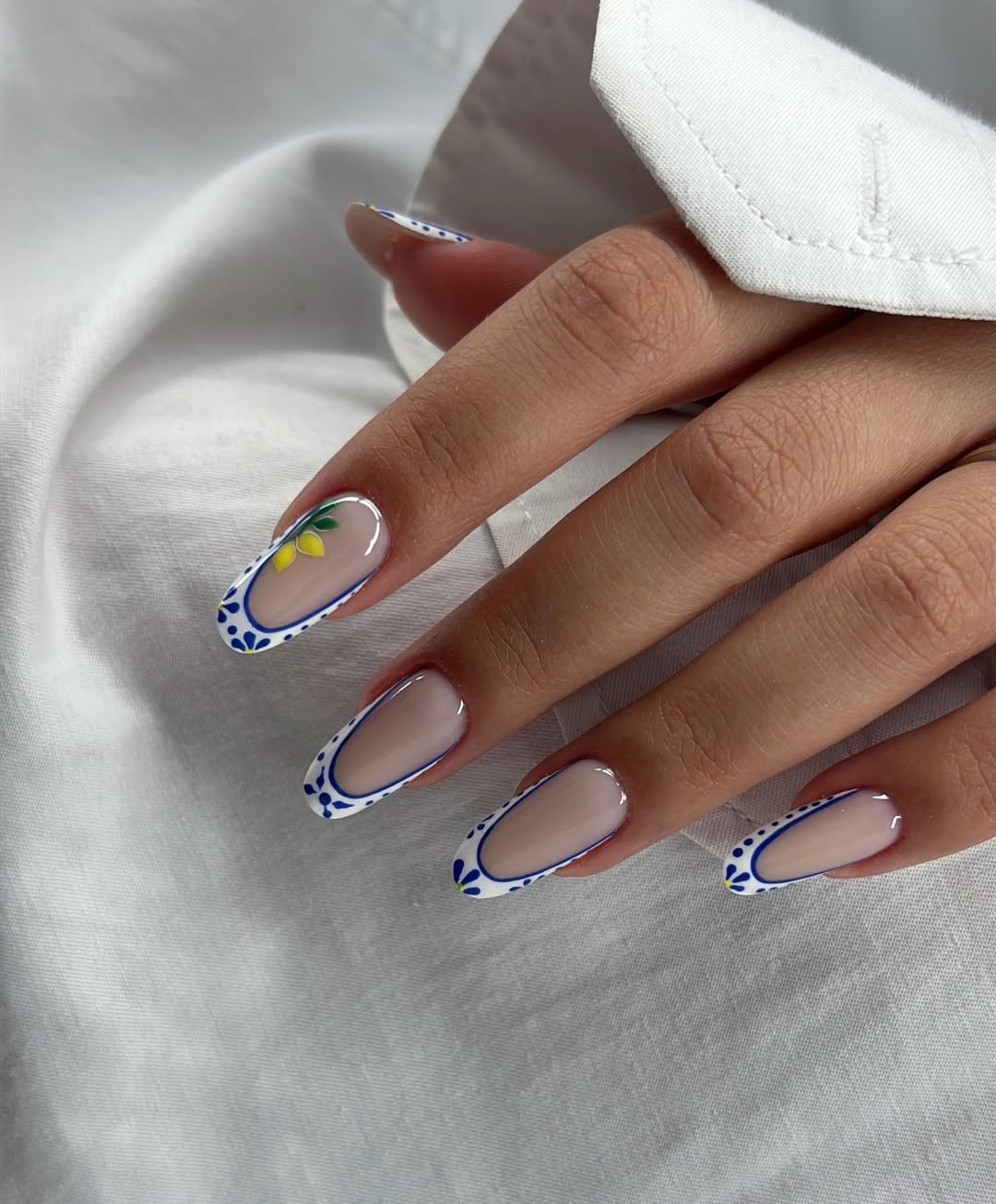 Coastal Italian Lemon Oval Nail Art