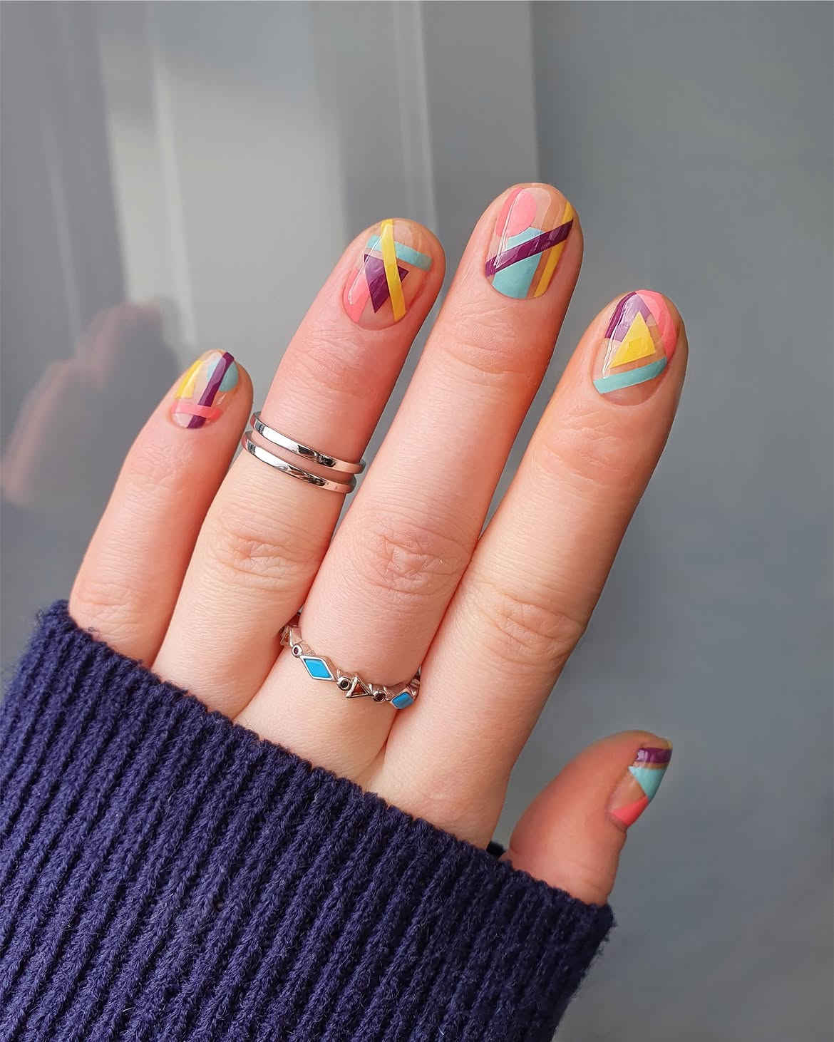Colorful Geometric Abstract Nail Art Design