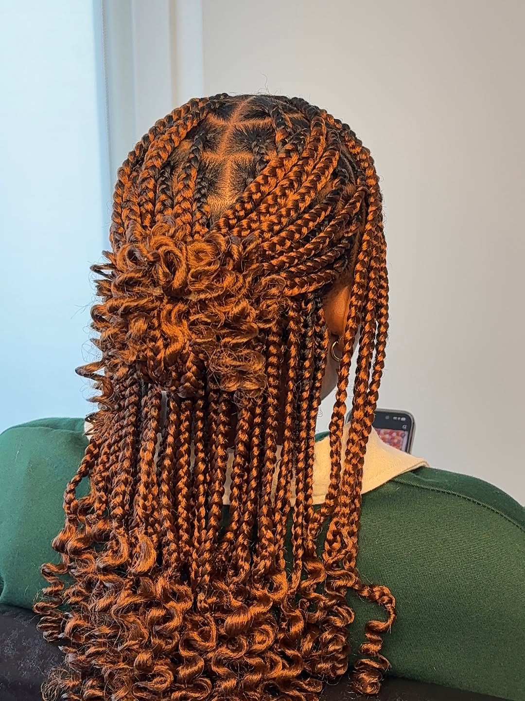 Copper Box Braids With Curly Ends