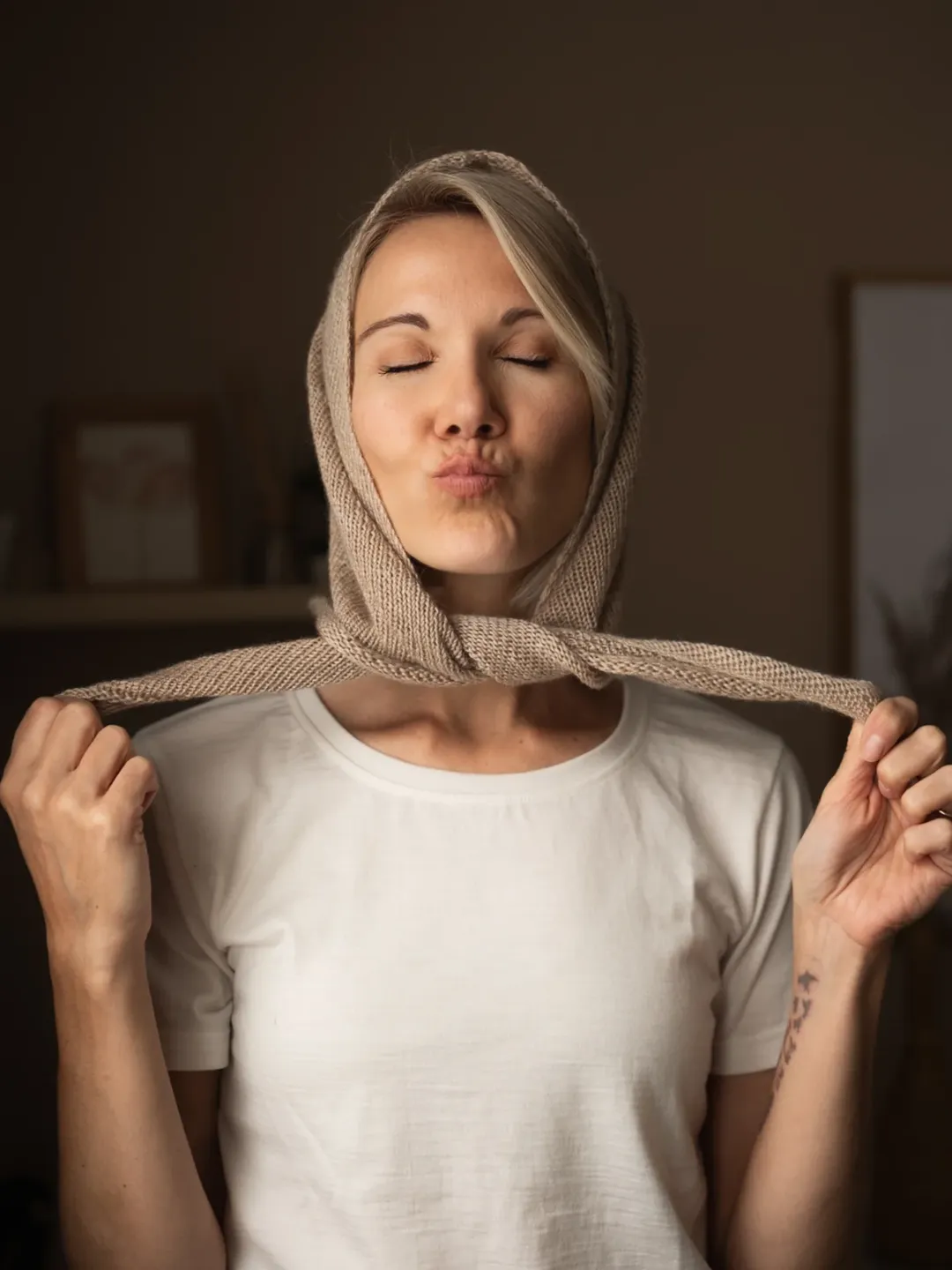 Cozy Knit Scarf With Basic White Tee
