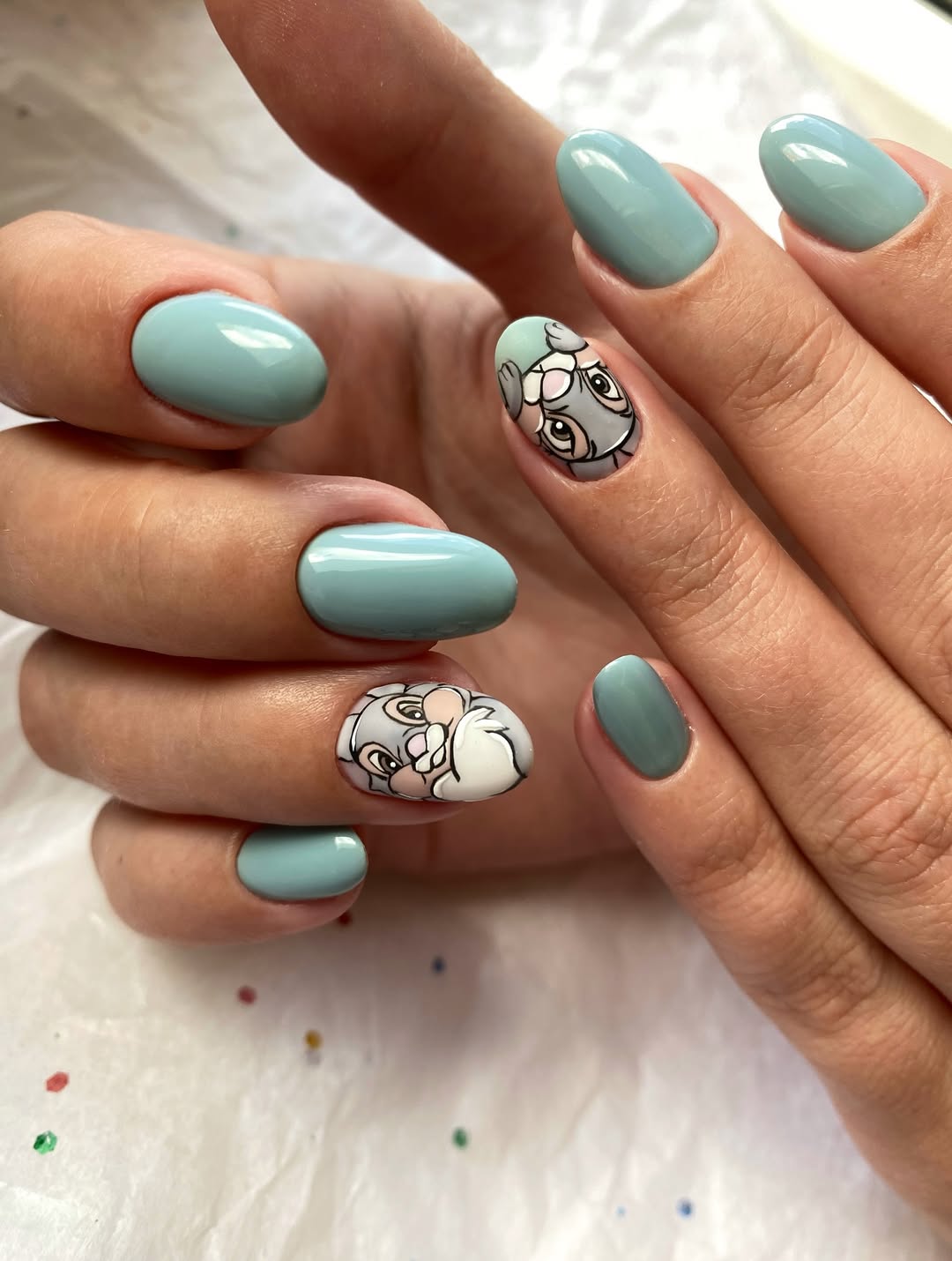 Cute Bunny Character Art Oval Nails
