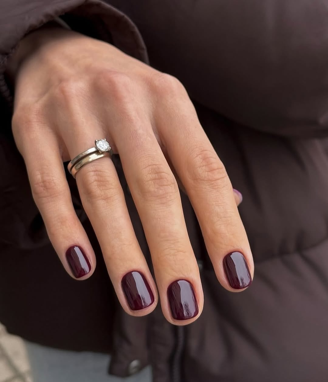 Deep Berry High Gloss Short Oval Nails