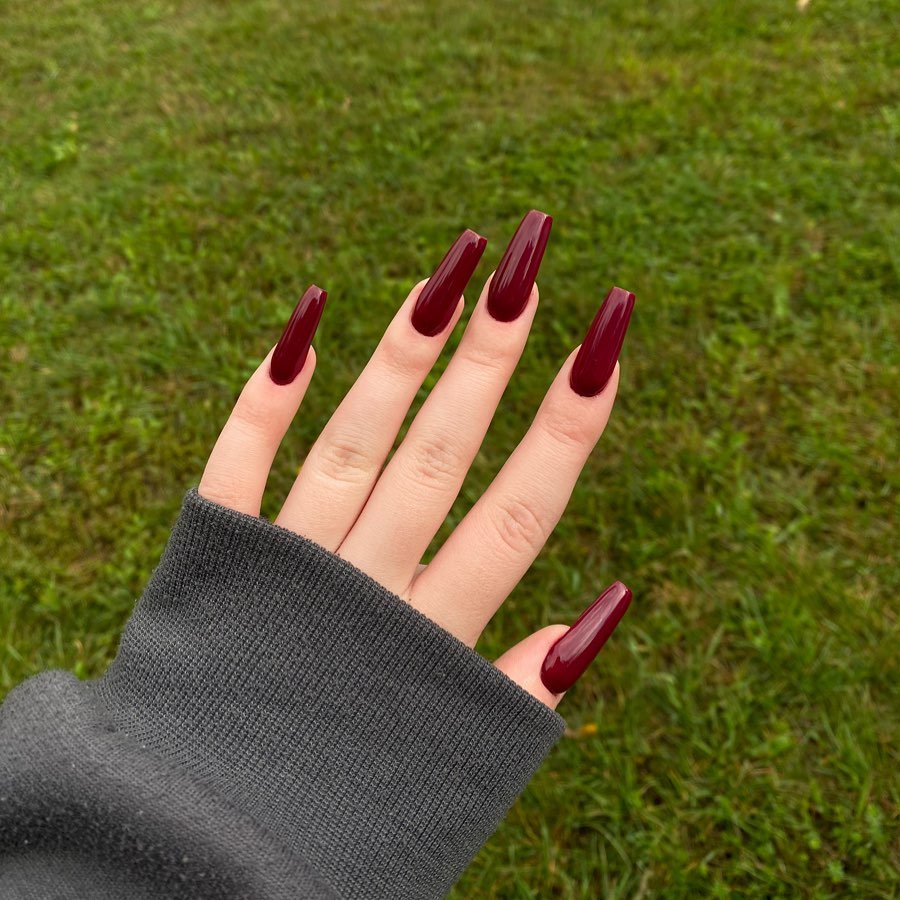 Deep Burgundy Glossy Ballerina Nails