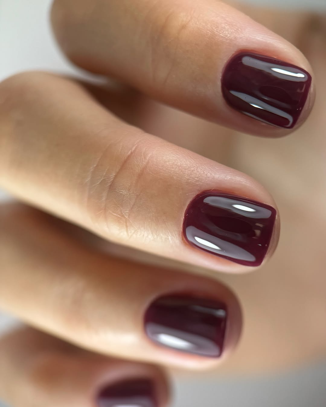 Deep Burgundy Glossy Short Squoval Nails