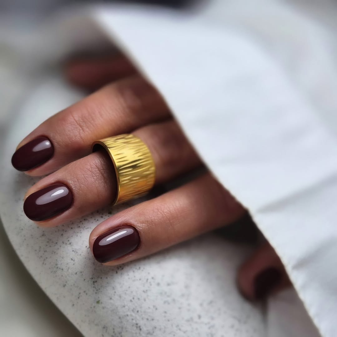 Deep Cherry Glossy Oval Nails
