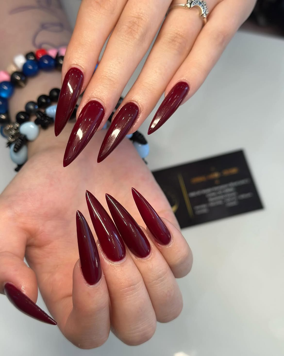 Deep Crimson Glossy Stiletto Nails