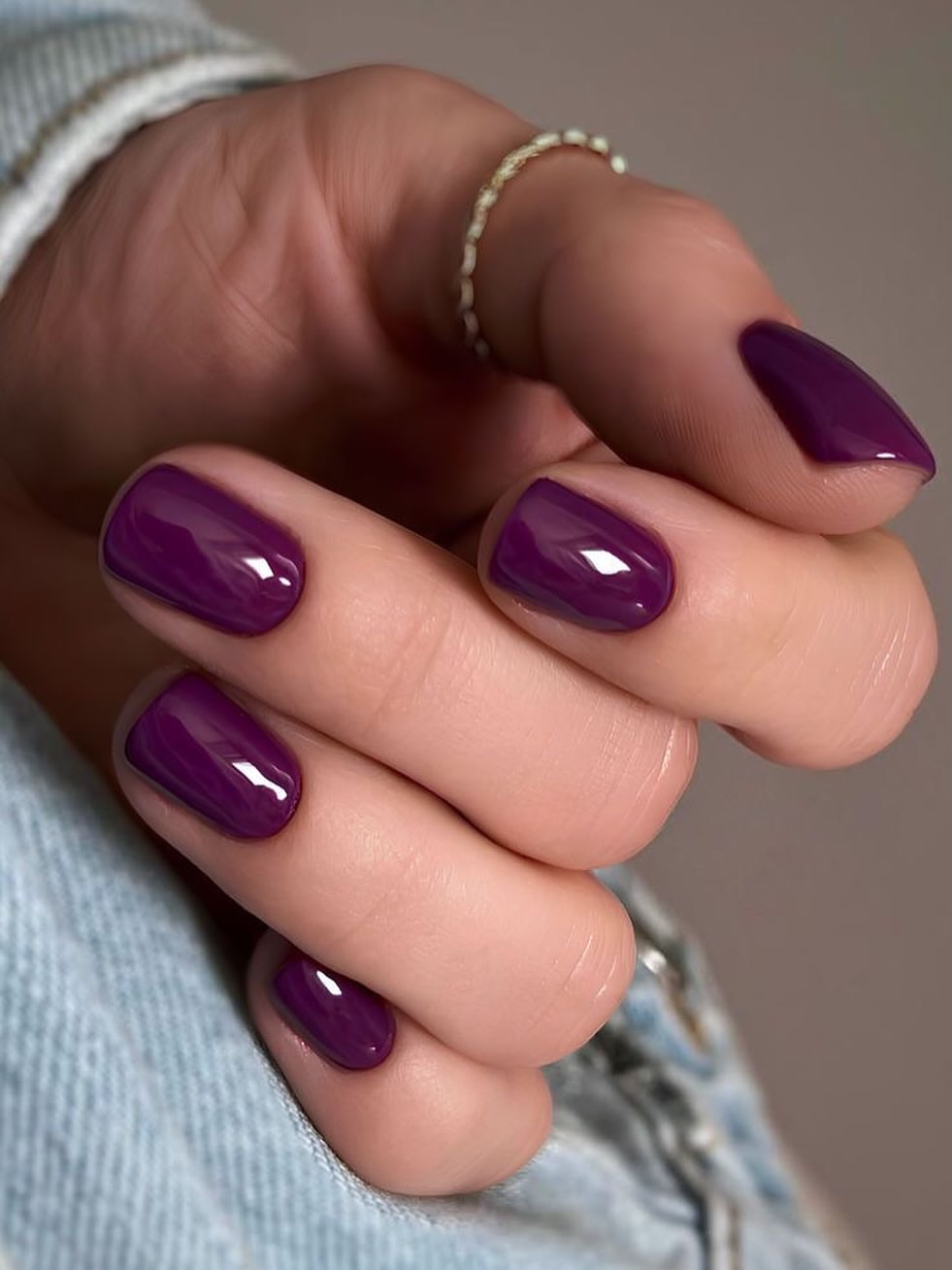Deep Plum Glossy Almond Shaped Nails