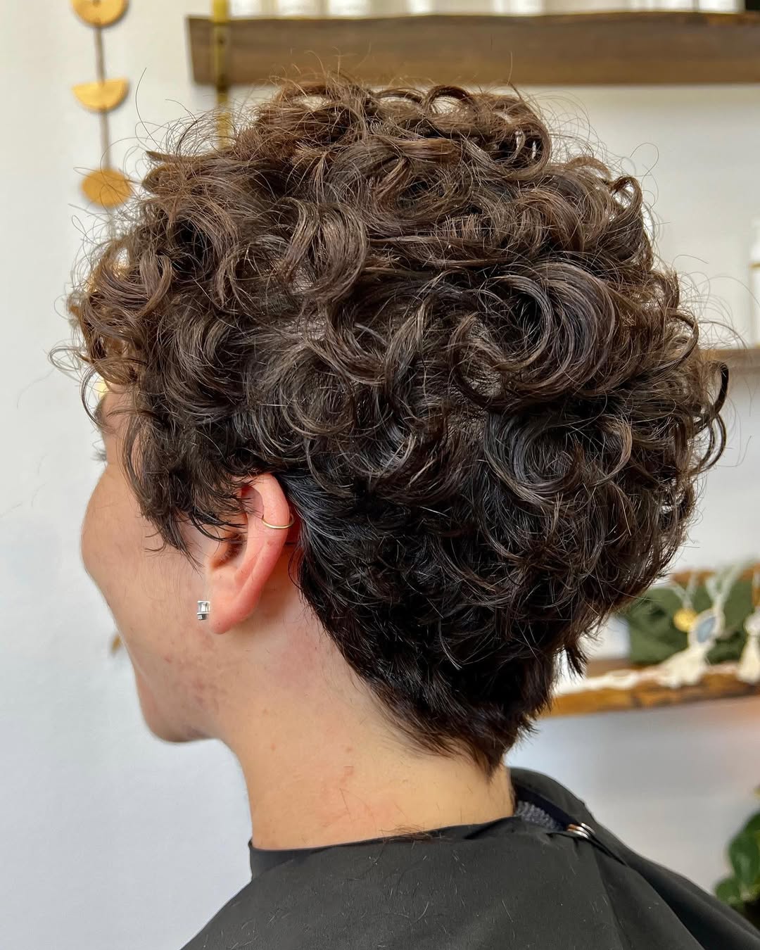 Defined Curly Pixie With Natural Brown Color