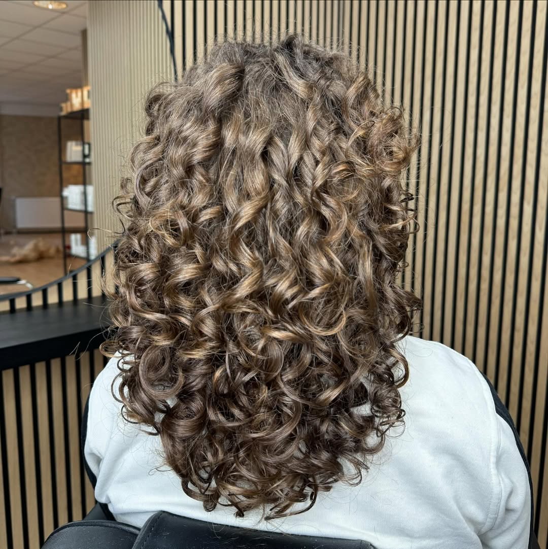 Defined Medium Brunette Curly Hair With Layers