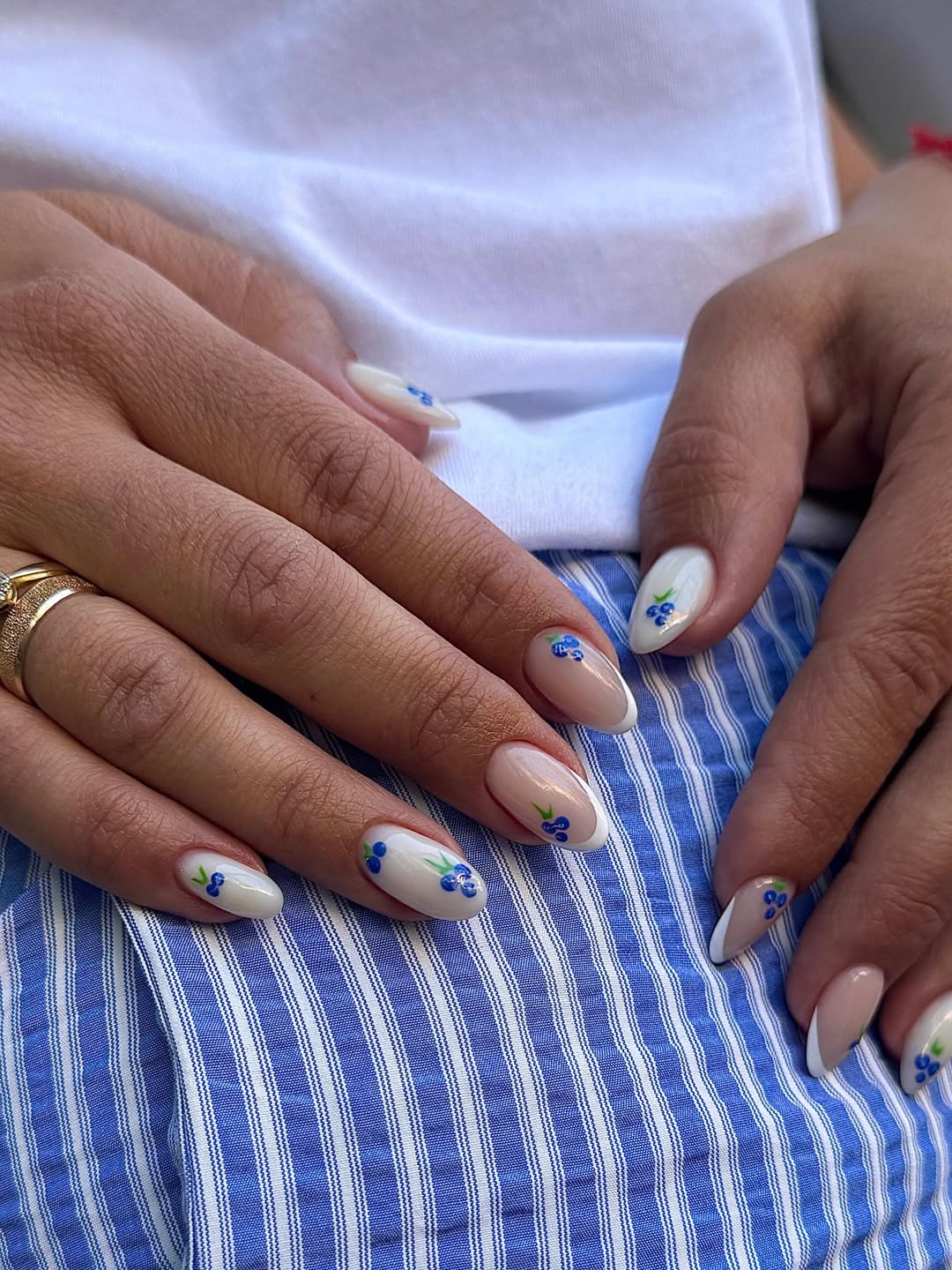 Delicate Blueberry French Almond Nails