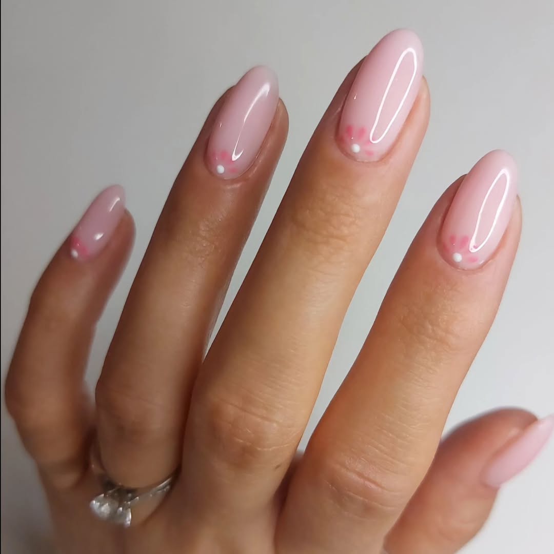 Delicate Pink Floral Almond Gel Nails