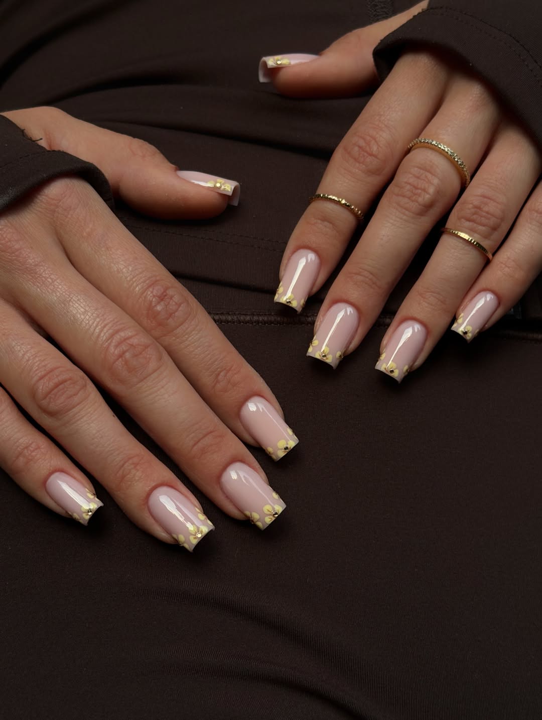 Delicate Yellow Floral French Tip Nails
