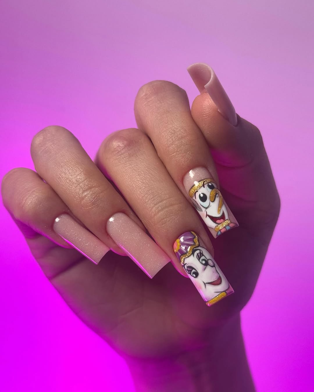 Disney Beauty and the Beast Square Glitter Nails