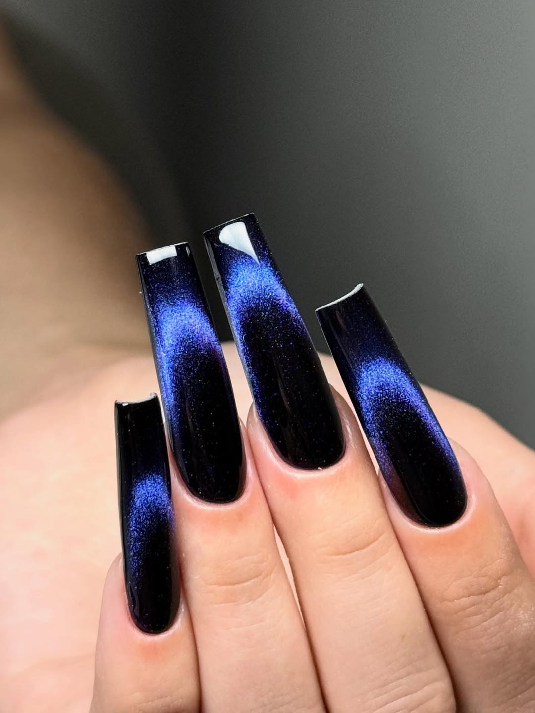 Electric Blue Cat Eye Swirl Coffin Nails