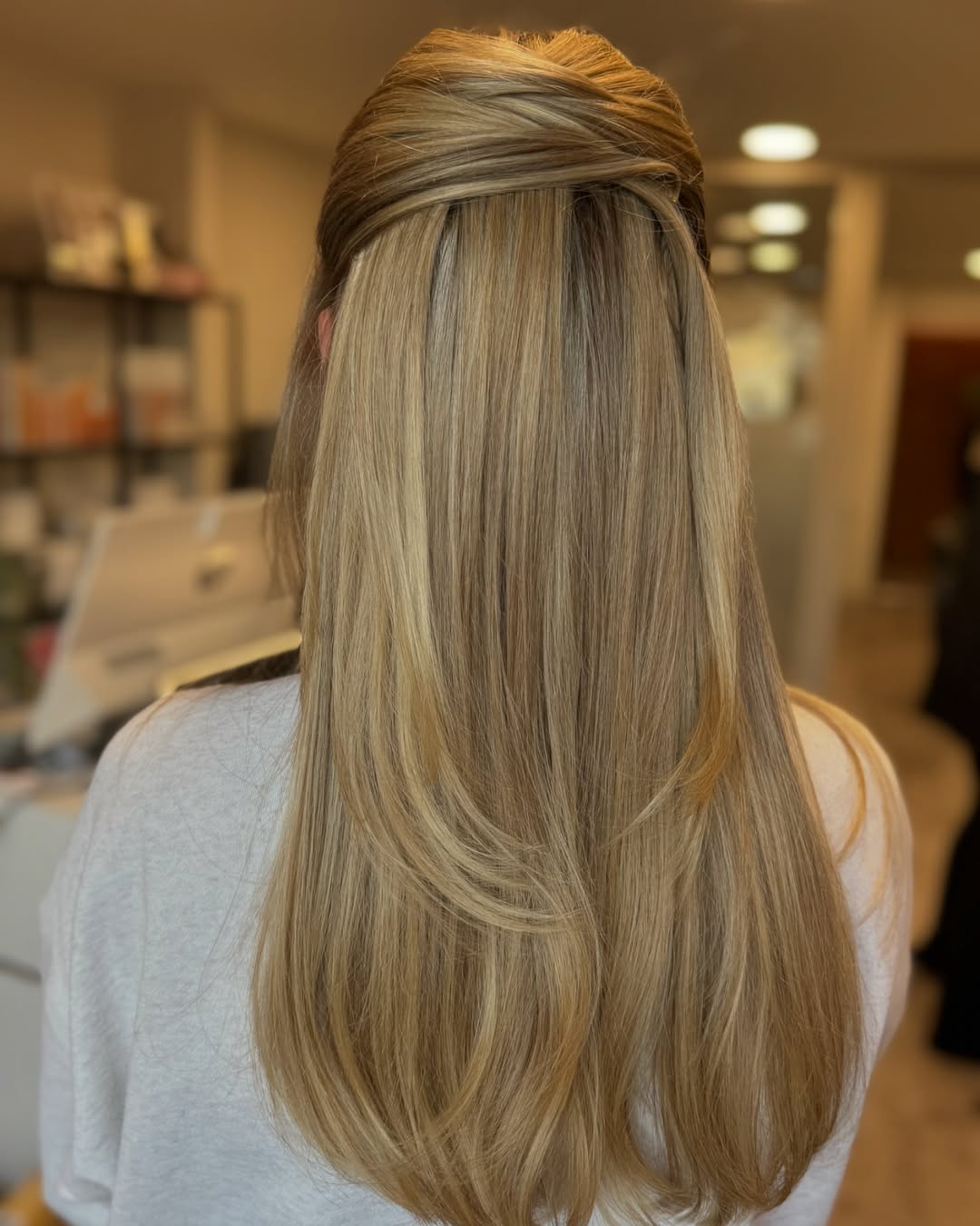Elegant Twisted Half-Up Style With Honey Blonde Highlights