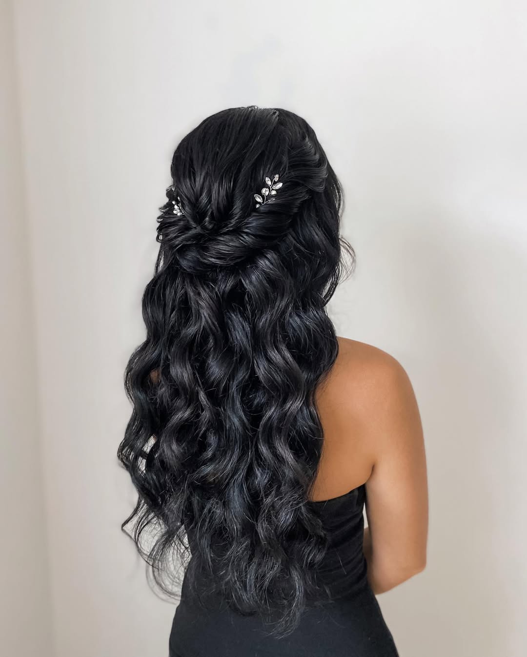 Elegant Twisted Half-Up with Crystal Pins