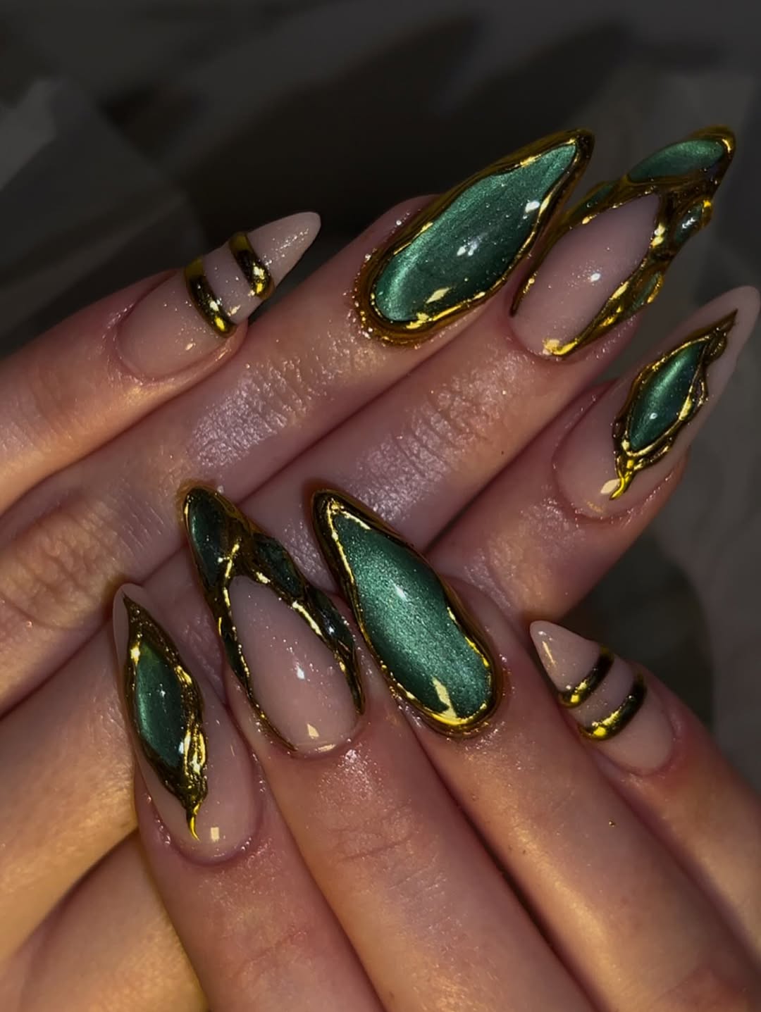 Emerald Cat Eye with Gold Foil Accents