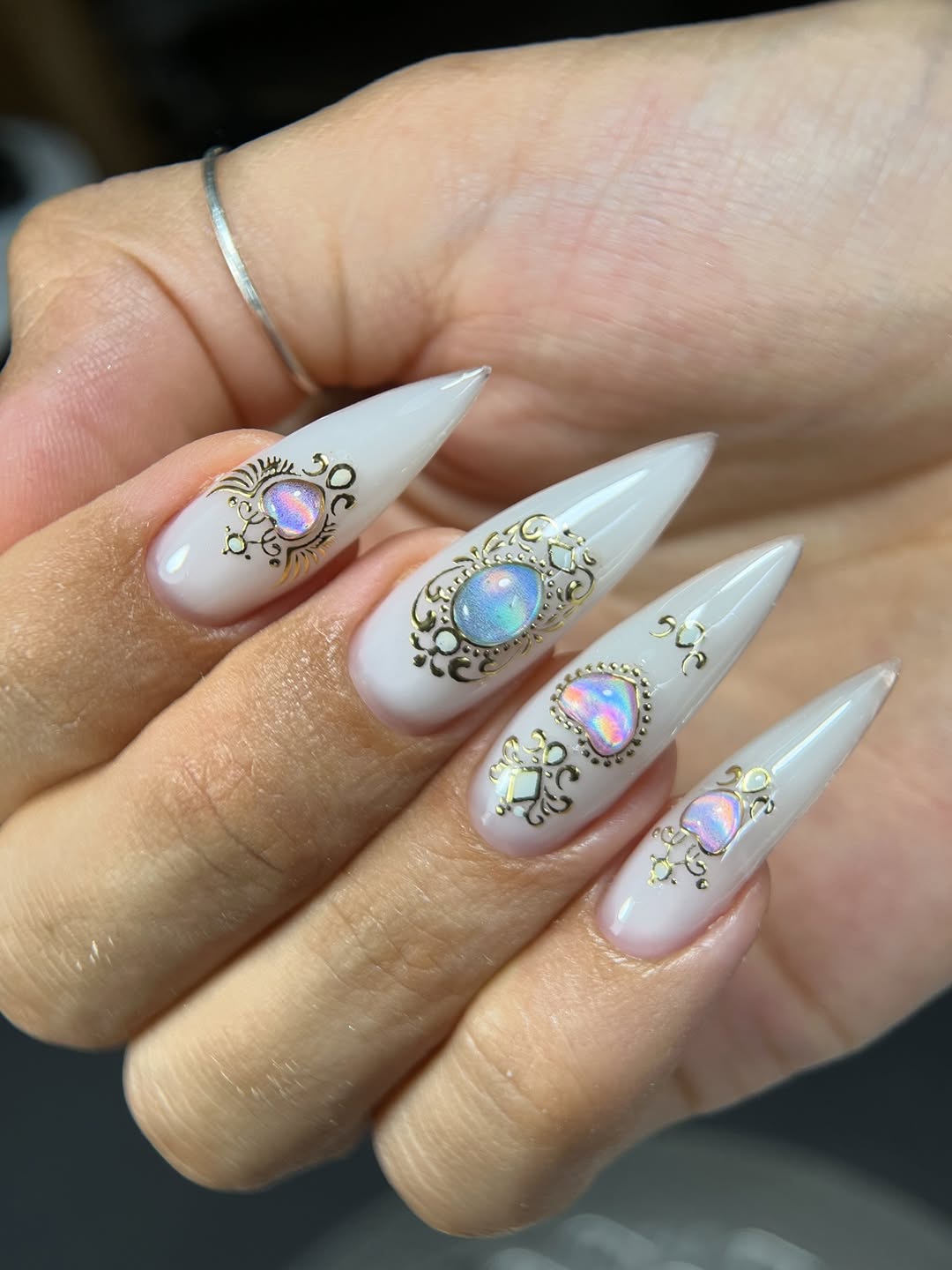 Enchanted Opal Gem Stiletto Nails
