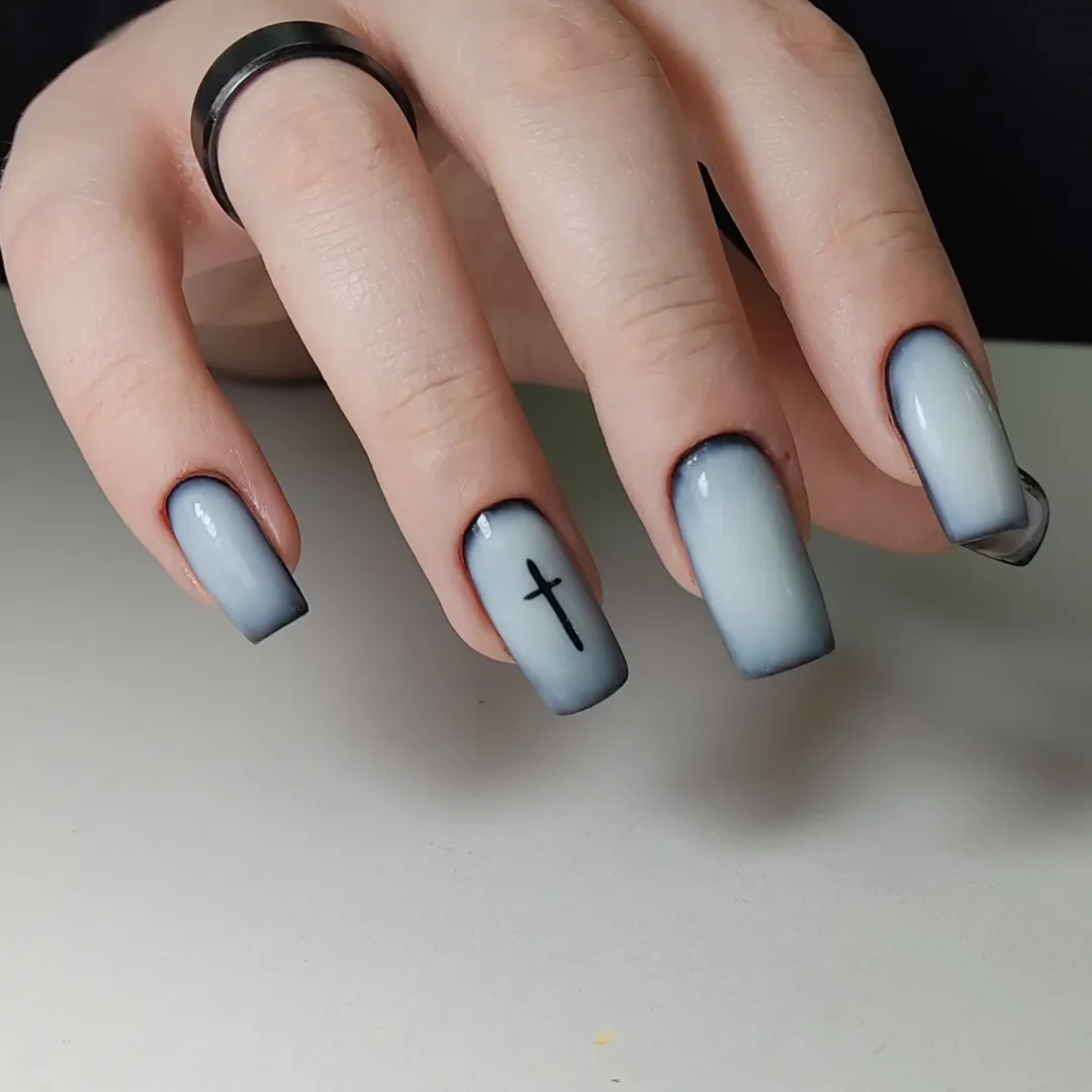 Ethereal Ghostly White Cross Coffin Nails