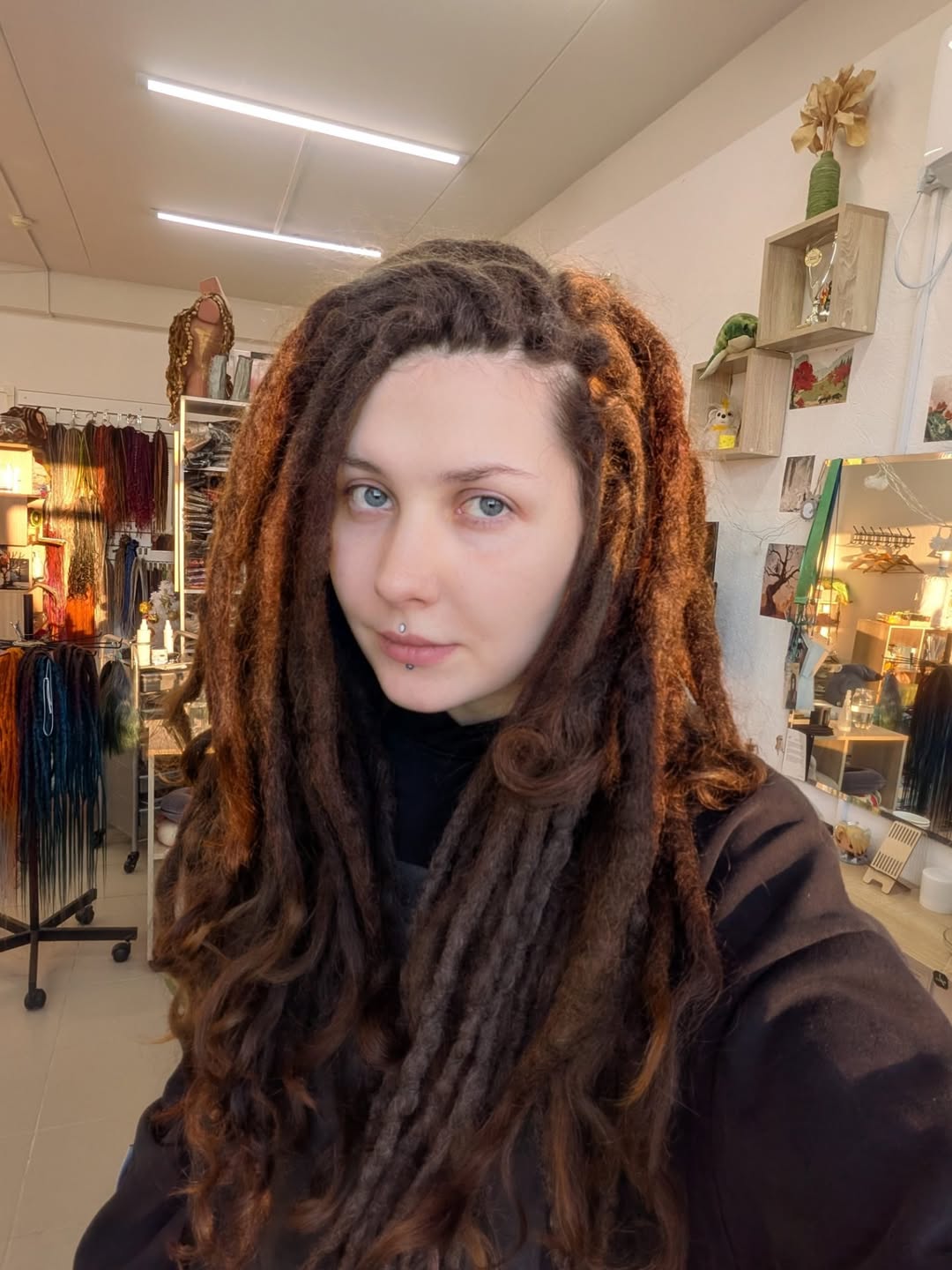 Exotic Warm Brown Ombre Dreads with Defined Waves